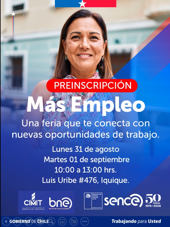 SENCE Tarapacá invita a preinscribirse para la Feria Laboral CIMIT 2026